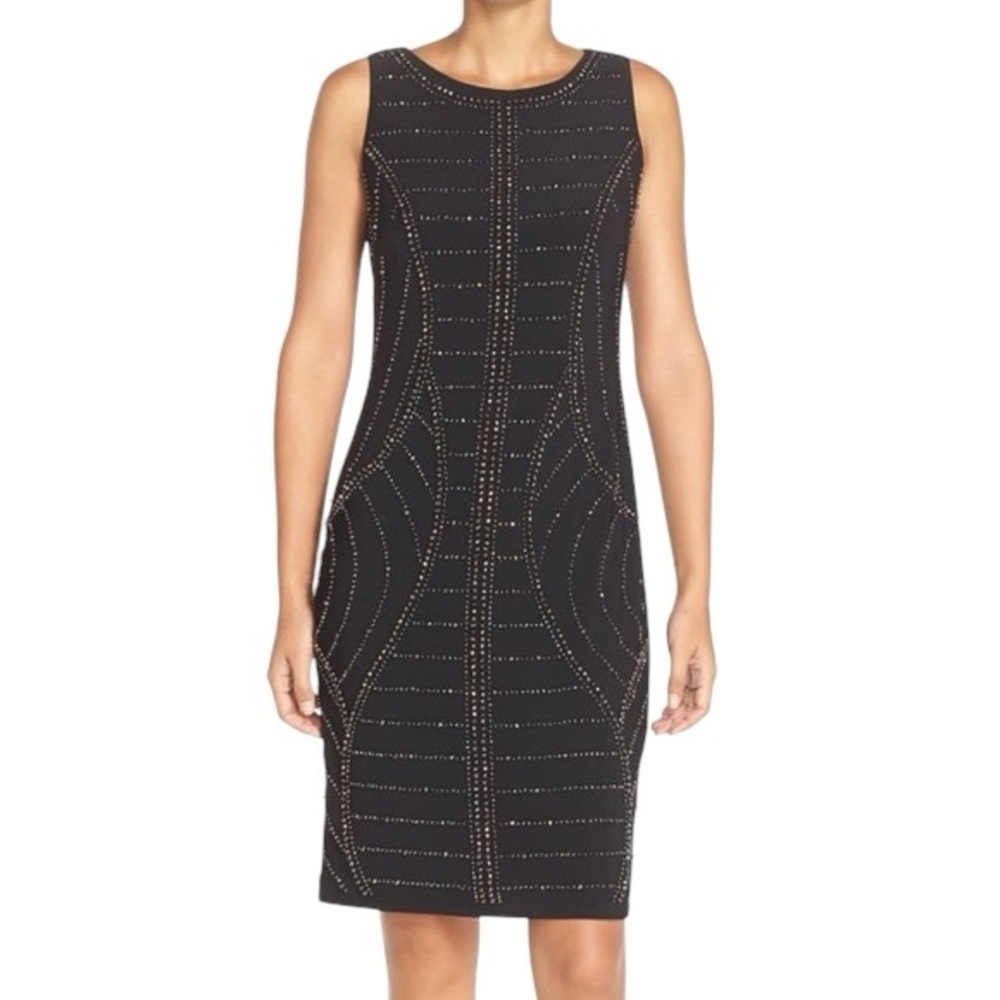 Chetta B Black Bronze Beaded Knee Length Cocktail Dress Women’s US 10
